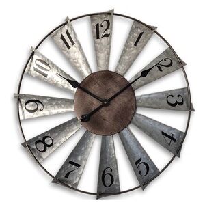 24” Windmill Distressed Metal Wall Clock Rustic Farmhouse Decor,Battery Operated
